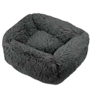 Firkantet Fluffy Pablo Hundeseng – Sort